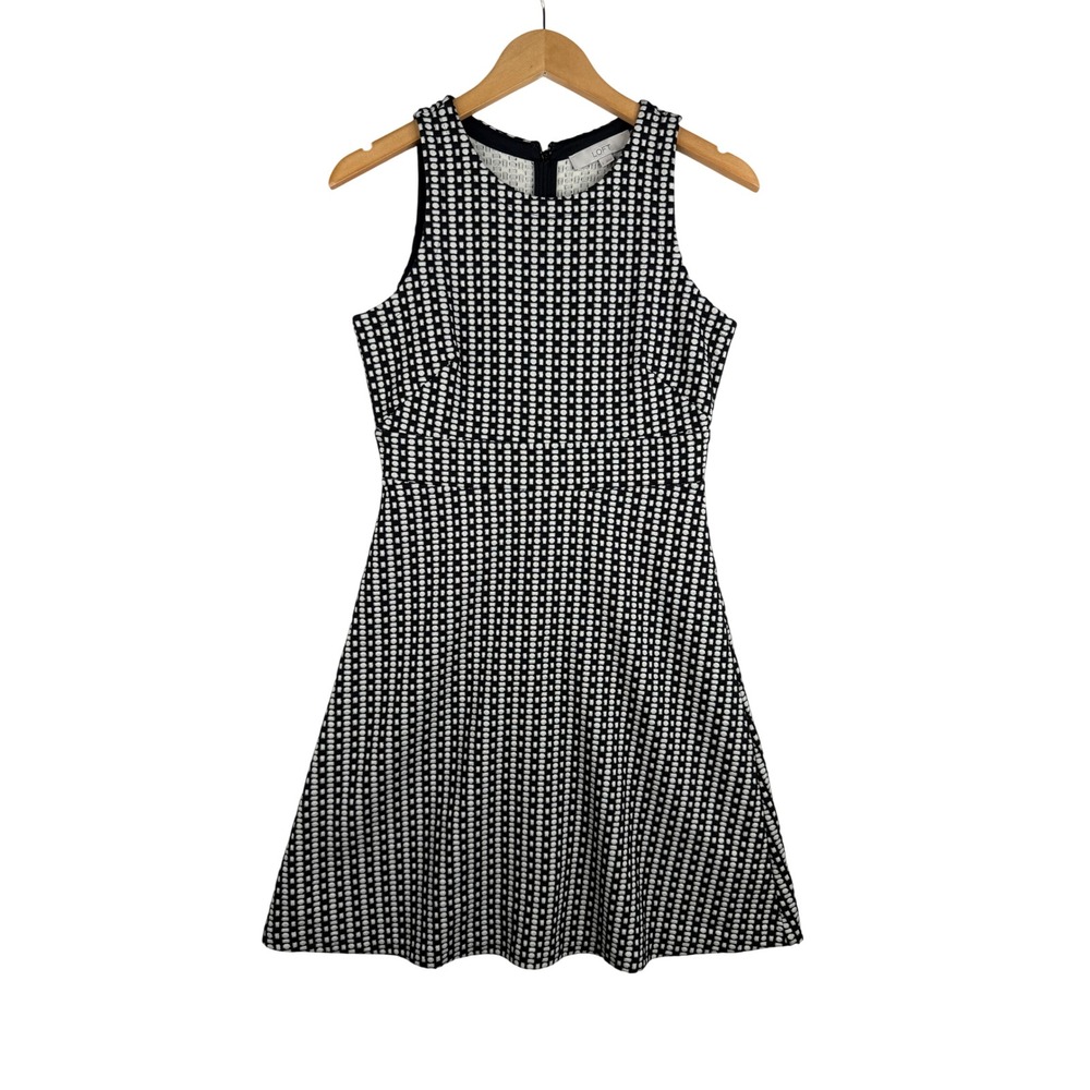 Ann Taylor LOFT Womens Black White Geometric Print Fit & Flare Dress Size 2